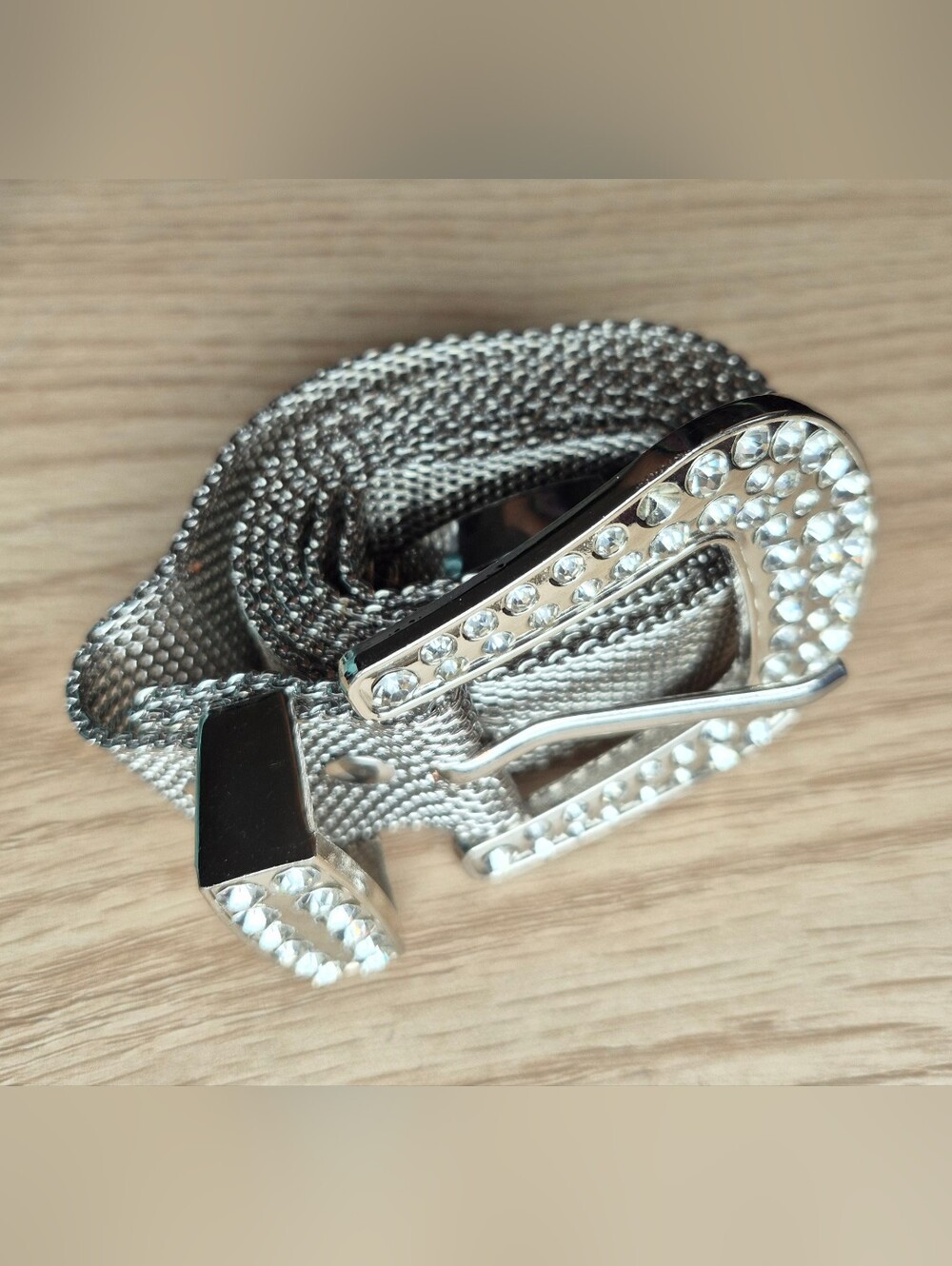 Vintage Unique Western all-metal mesh rhinestoned belt 45" long